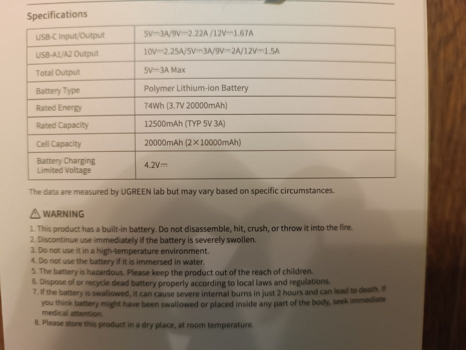 Power bank - Ugreen оригінал 20 000 мАг.