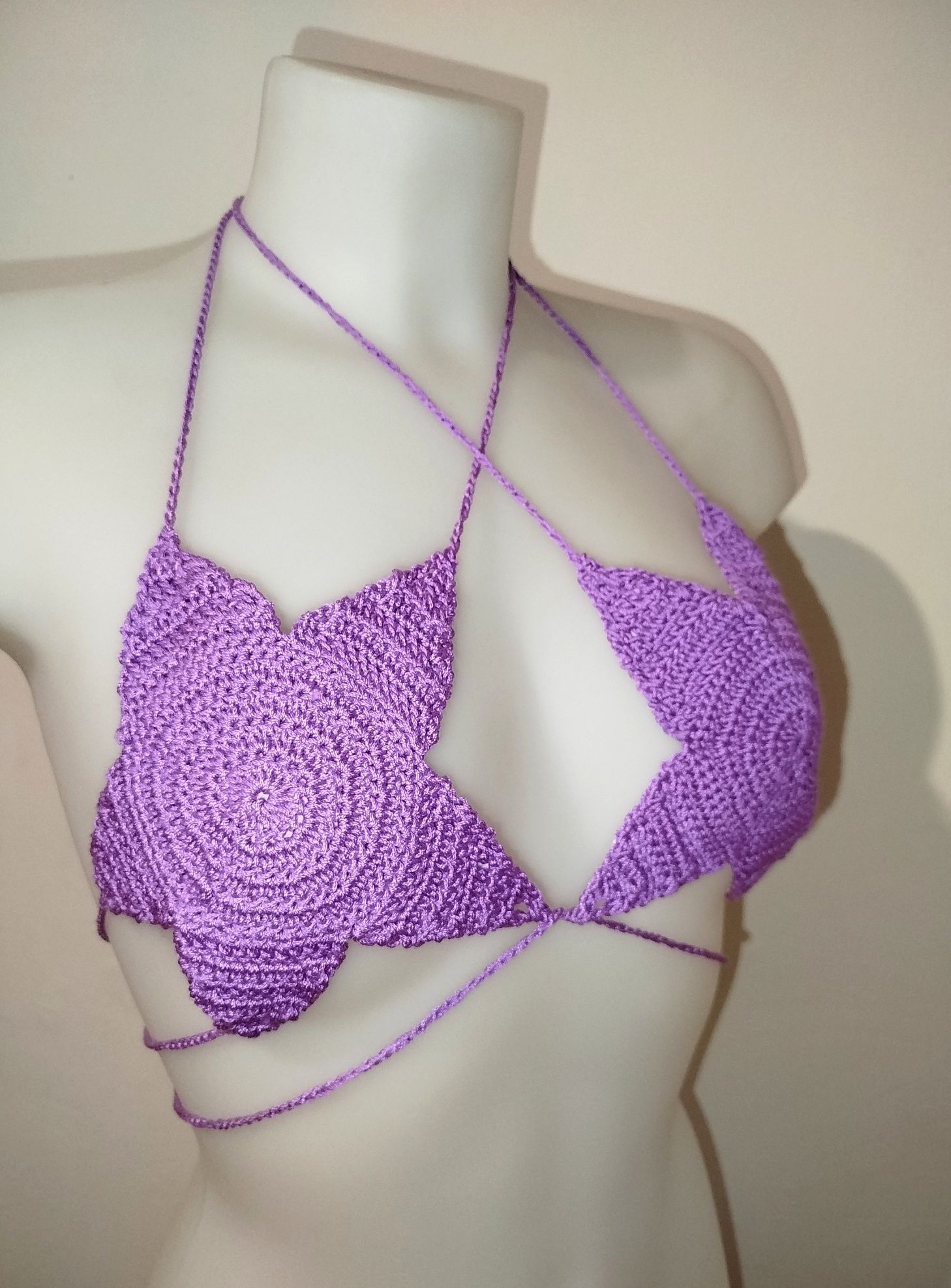 Top estrela de crochê roxo