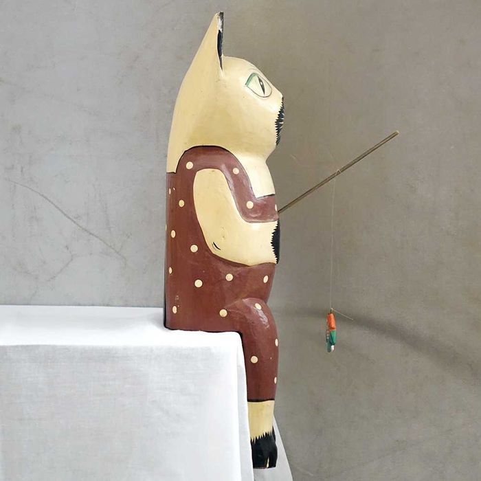 Кот рыболов винтажная деревянная фигурка декор игрушка хендмейд винтаж