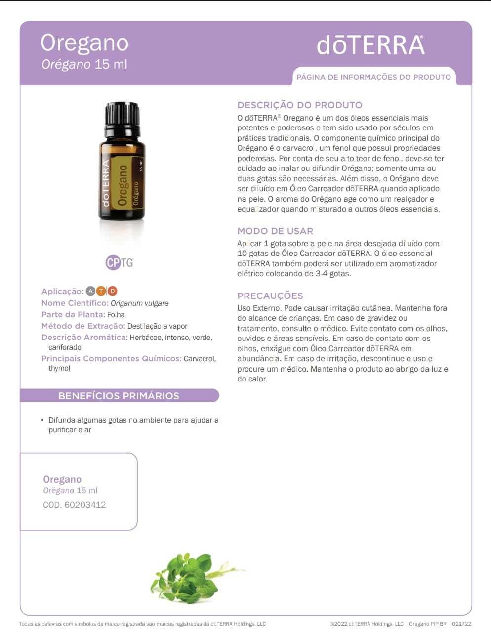 Óleo essencial DoTerra novo selado