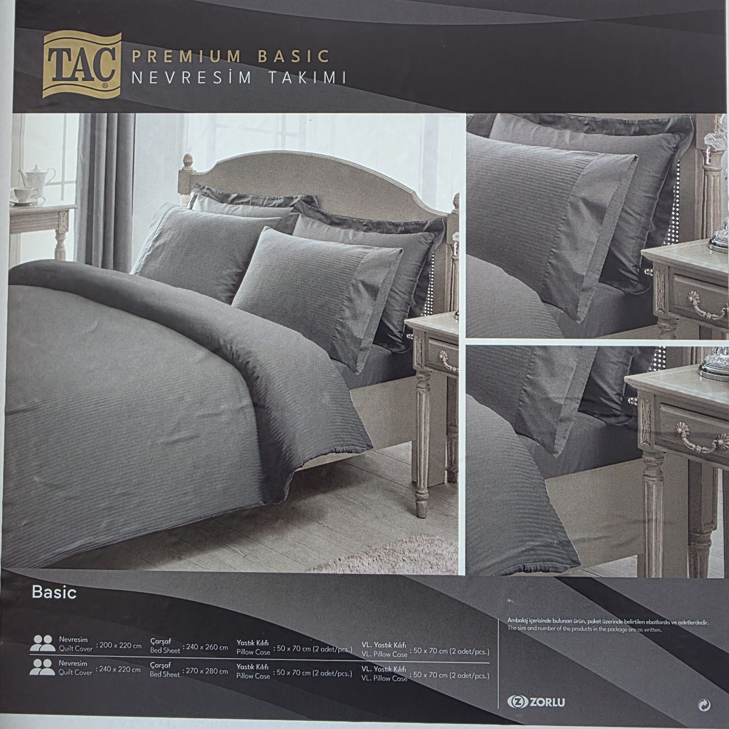 Постільна білизна ТAC Premium Basic Antracite Stripe