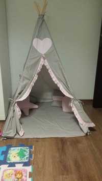 Namiot Tipi dla dzieci różowo szary pastelowe kolory