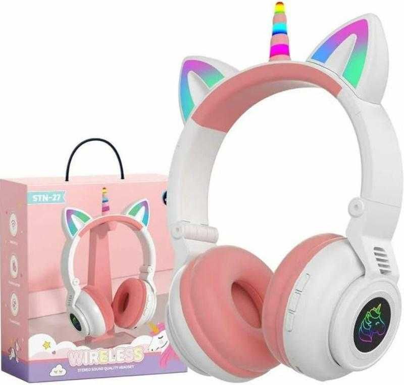 Детские беспроводные наушники Единорог Cat Ear STN-27 LED Bluetooth