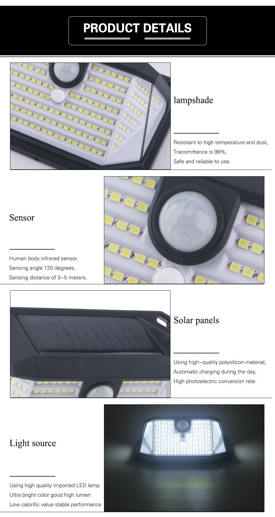 Luz solar exterior com sensor de movimento IP65 NOVO