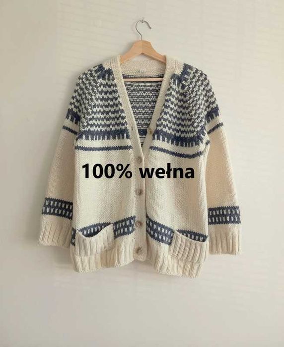 HANDMADE Wełniany sweter kardigan handmade vintage s/m
