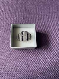 Srebrny pierścionek 925 biało czarny 20 cyrkonie nowy