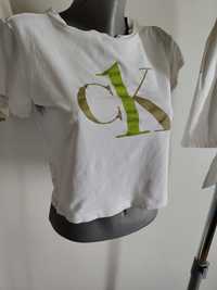 Krótka koszulka Calvin Klein sleepwear r 36/S biała do pępka krótko rę