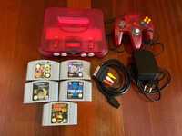 Consola Nintendo 64 vermelha transparente + jogos