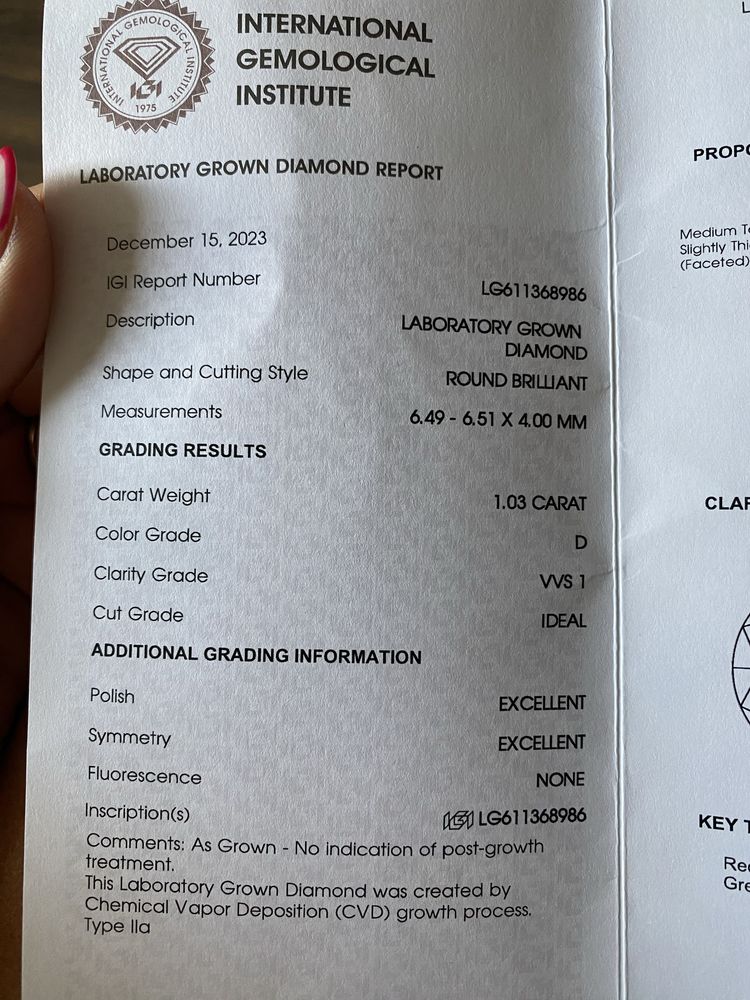 Pierścionek z brylantem laboratoryjnym 1.03ct
