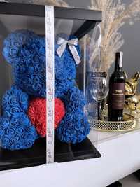 ORYGINALNY niebieski miś z róż prezent na walentynki. HIT 2024! 40 cm.