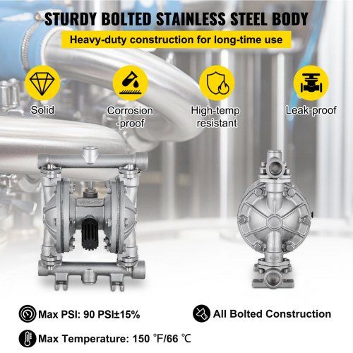 Bomba pneumática de diafragma duplo de 12 GPM com entrada e saída de 1