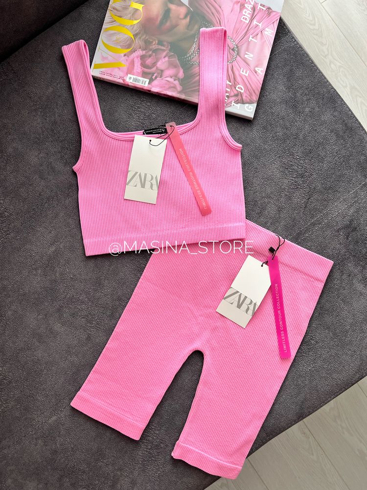 Новий комплект Zara в рубчик рожевий M/L