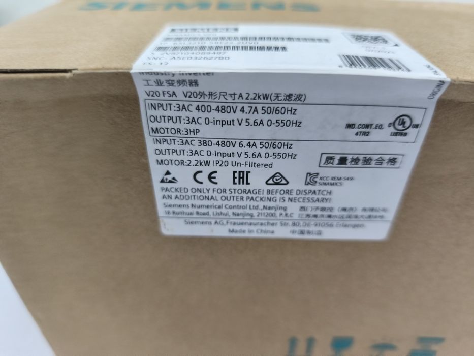 Siemens falownik SINAMICS V20 2.2 KW 6SL3210-5BE22-2UV0