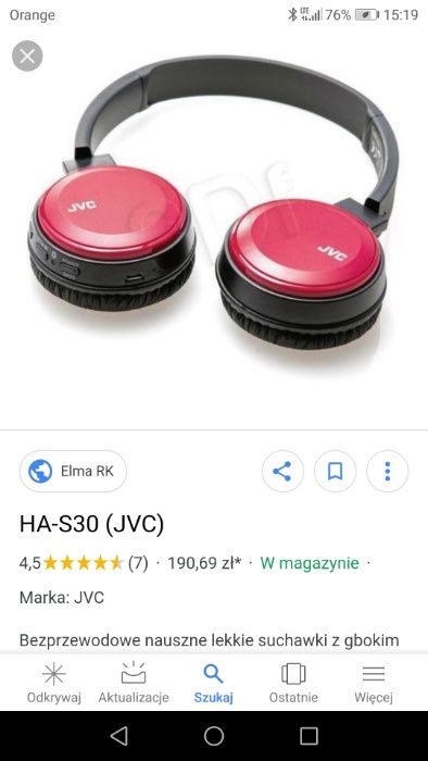 Słuchawki bezprzewodowe JVC HA-S30BT- czerwone