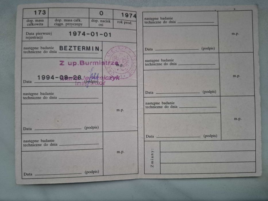 Dowód rejestracyjny motorower Komar Romet 1974 r dokumenty