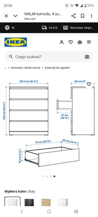 Biała komoda malm 4 szuflady IKEA