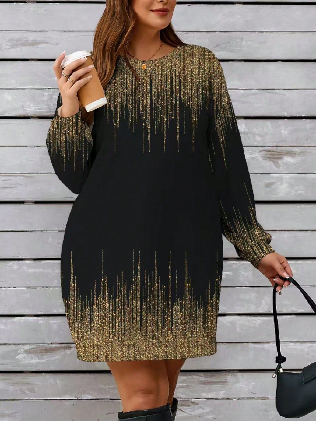 Sukienka Bluza Prosta Z Nadrukiem Długi Rękaw Casual Shein Xxl 44