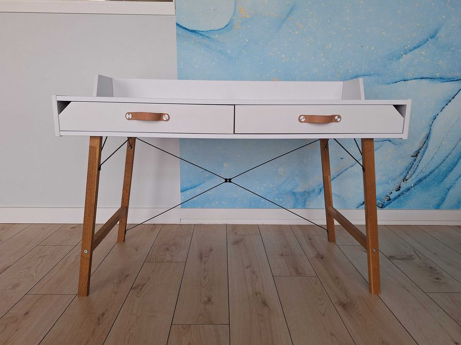 Biurko Bellamy Lotta 120x60 biały mat/dąb