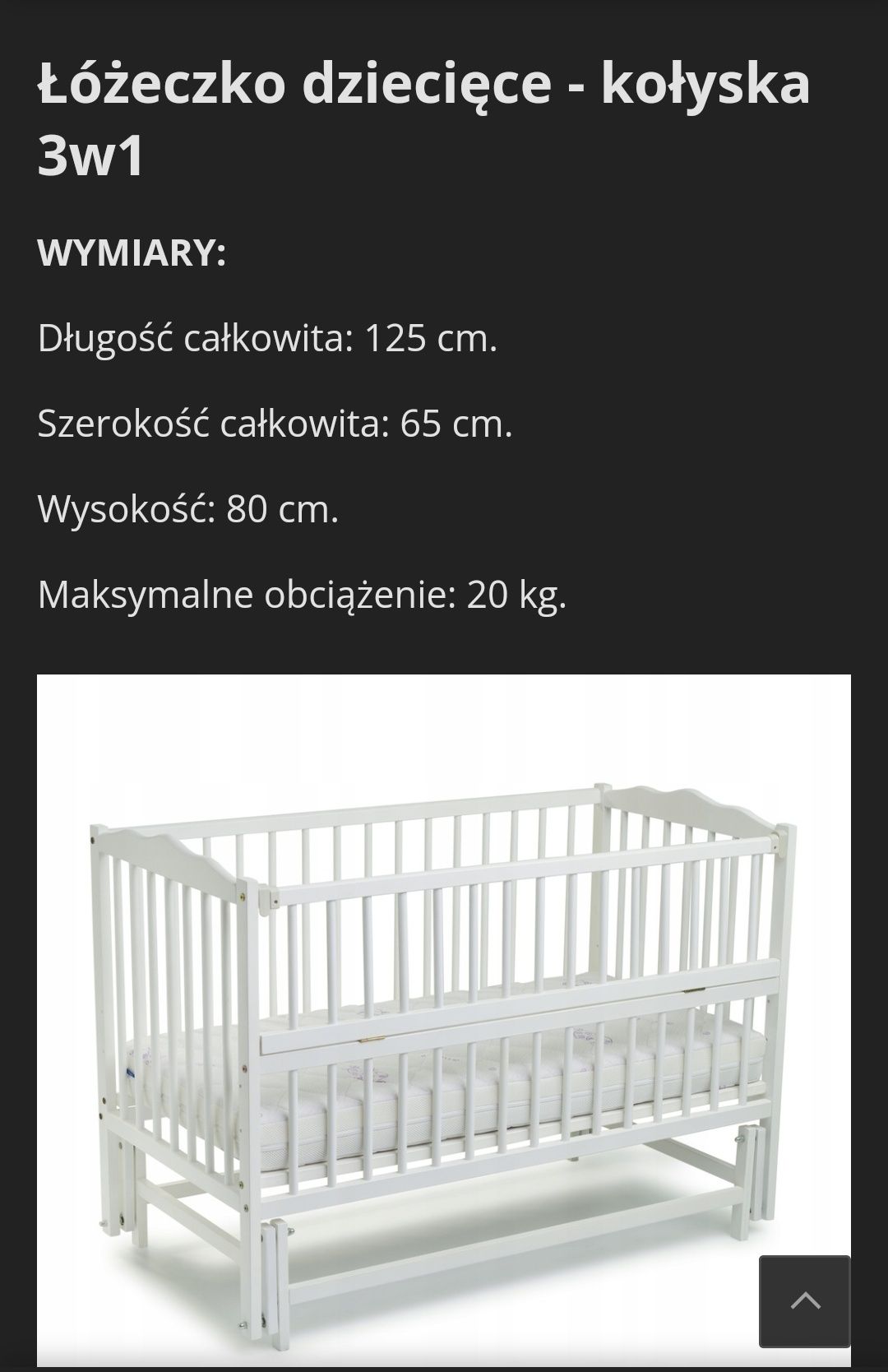 Łóżeczko niemowlęce z kołyską drewniane 3 w 1 z akcesoriami i materac