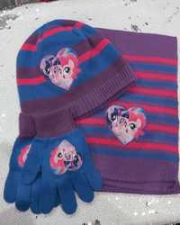 Piękny komplet 3w1 czapka + szalik + Rękawiczki z kucykami Little Pony