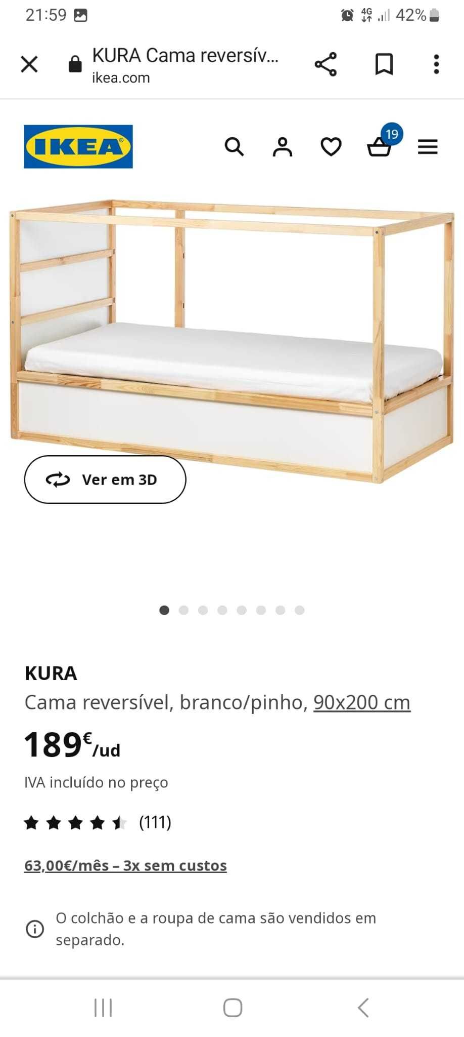 Beliche  - IKEA KURA Cama Reversivel com colchão e estrado extra