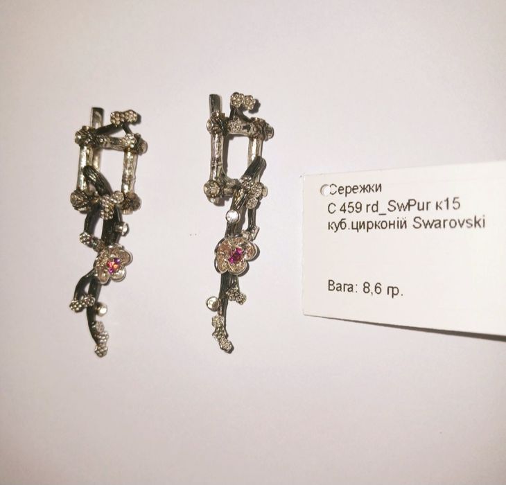 Сережки "Ханамі" (Сакура) срібло 925 ЮД Орінго