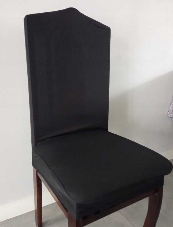Pokrowce na krzesła czarne gładkie zestaw komplet 6 sztuk elastyczne