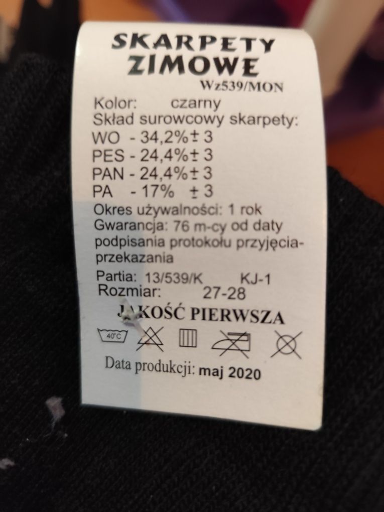 Skarpety zimowe rozmiar 27-28 10 par