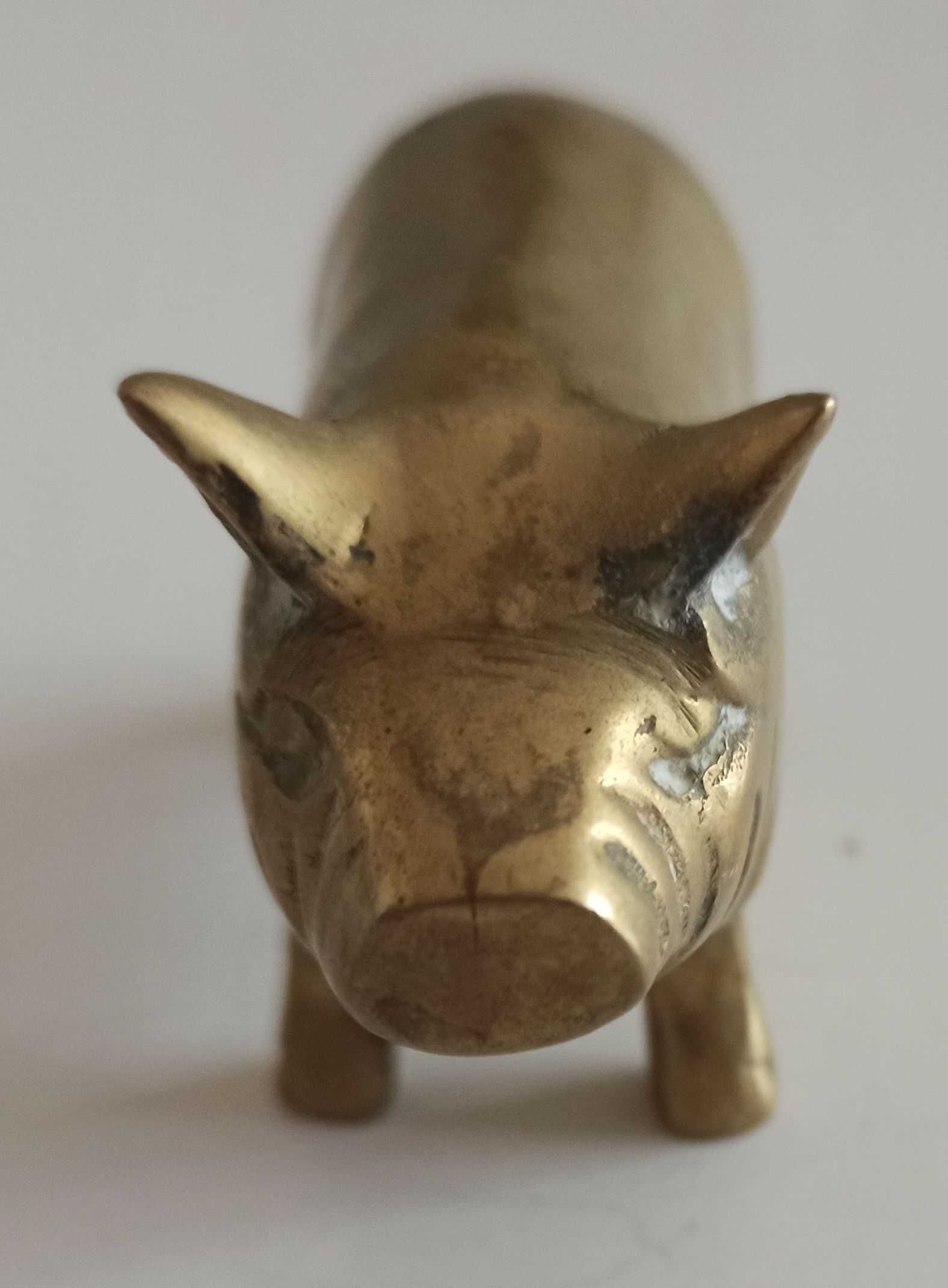 duża świnka świnia – stara figurka pełny mosiądz 8 cm