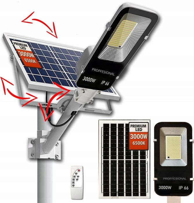 LAMPA SOLARNA 3000W z Czujnikiem Ruchu I Zmierzchu Latarnia Mocna