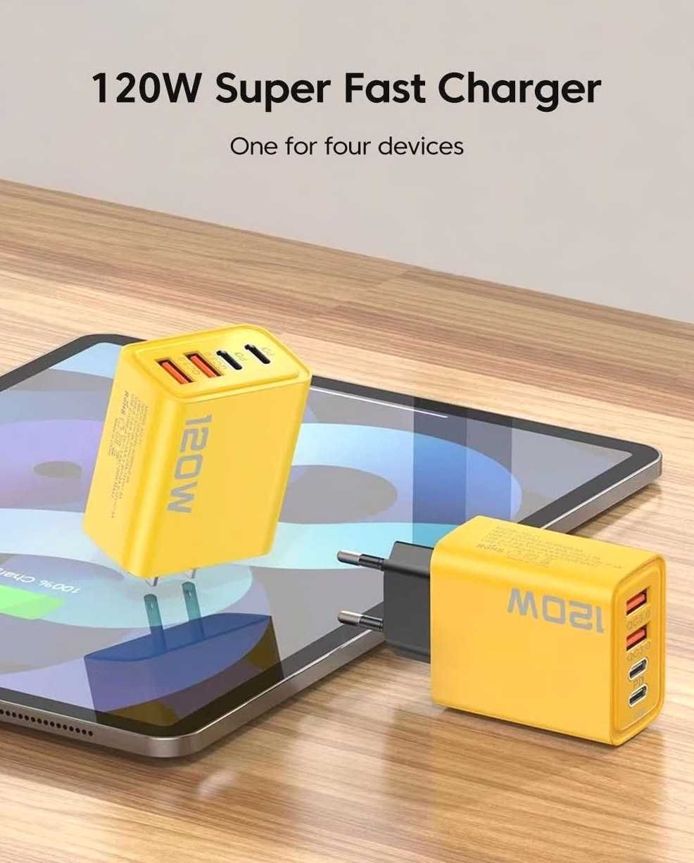 Зарядное устройство 120W Quick Charge с 4 USB-портами (2 PD, 2 QC 3.0)