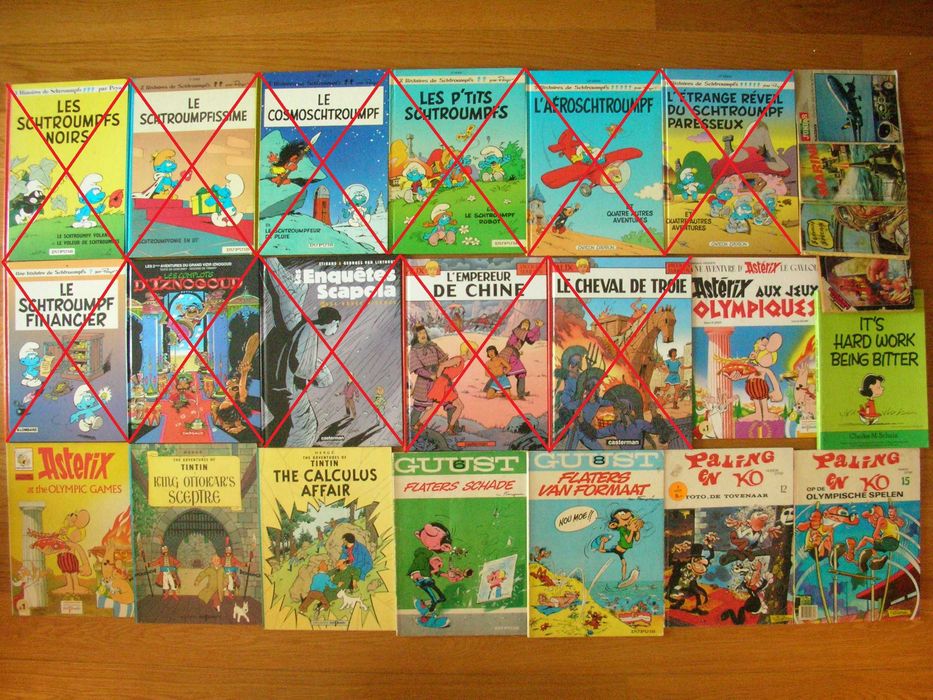 Lote BD Humor, Cartoon, Mafalda, Quino, BD em francês, espanhol, etc.