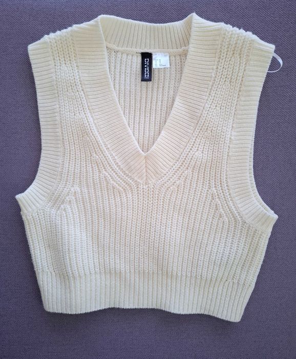 H&M Divided Kamizelka bezrękawnik dzianinowy krem XS