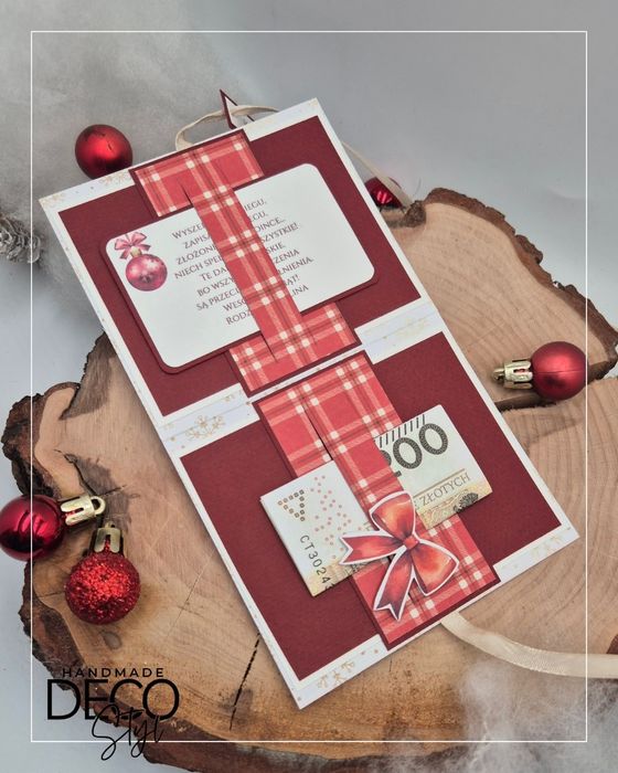 Etui/koperta na kartę podarunkową/pieniądze Boże Narodz. prezent czerw