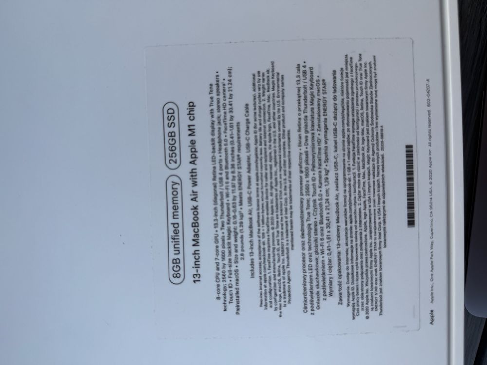 Macbook AiR M1 2023r 8gb ssd256 stan igła!!!