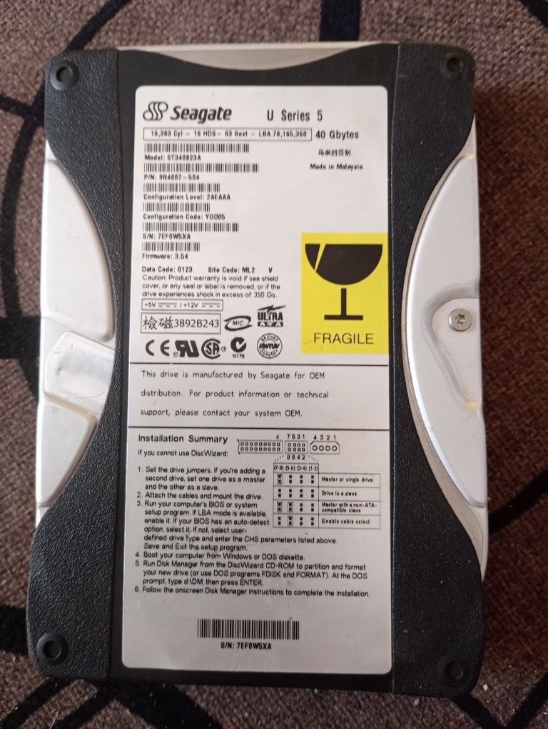 Dysk twardy Seagate U Series 5 ST340823A 40,00 PATA (IDE/ATA) 3,5