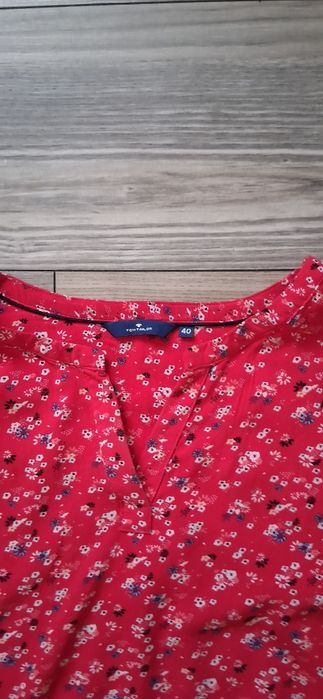 TOM TAILOR 40/L śliczna luźna czerwona w łączkę lekka przewiewna
