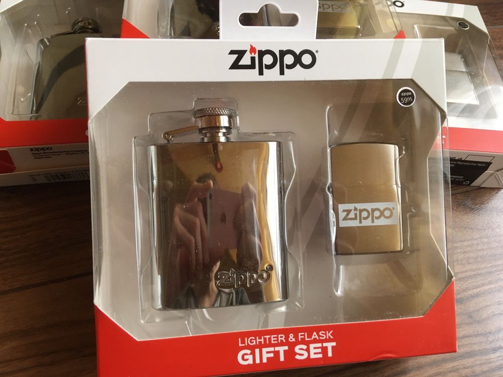 Набор Zippo Brushed Chrome 200 и Zippo 3oz Flack, Зажигалка и фляга