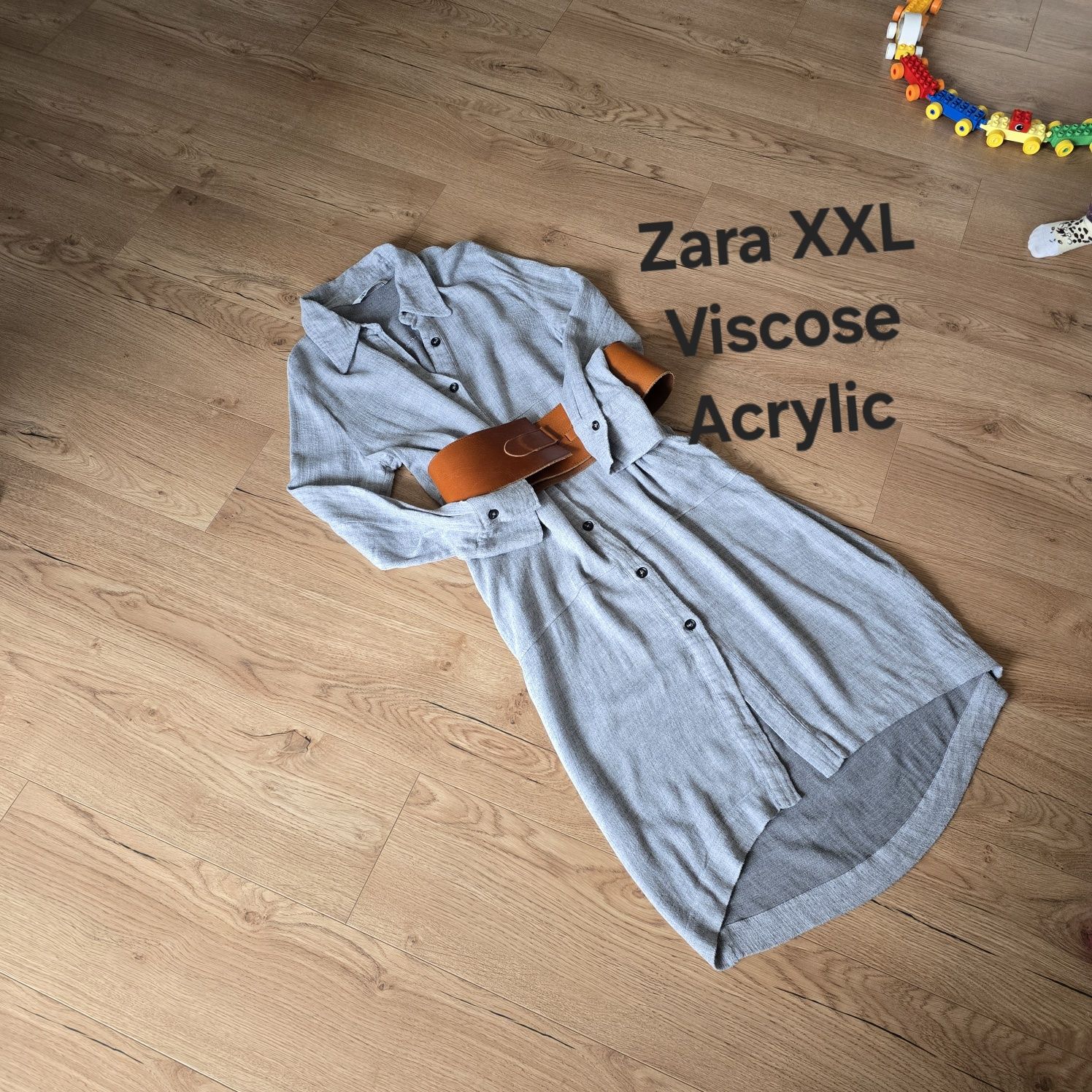 Sukienka midi długi rękaw Zara viscose acrylic xxl 44 xl 42 koszulowa