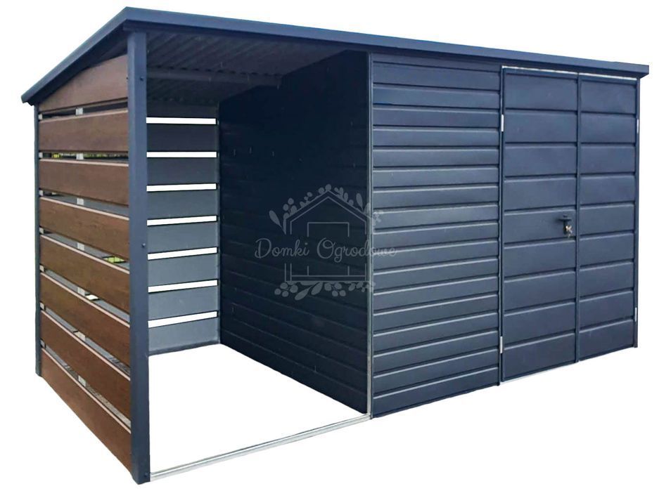 Schowek Domek Ogrodowy 3x2m wiata 1,5x2m Antracyt Drewnopodobny ID633