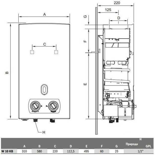 Димохідна газова колонка Bosch 2000 O W 10 KB, розпал від батарейок