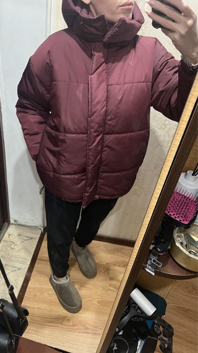 Новий теплий пуфер колір бургунді