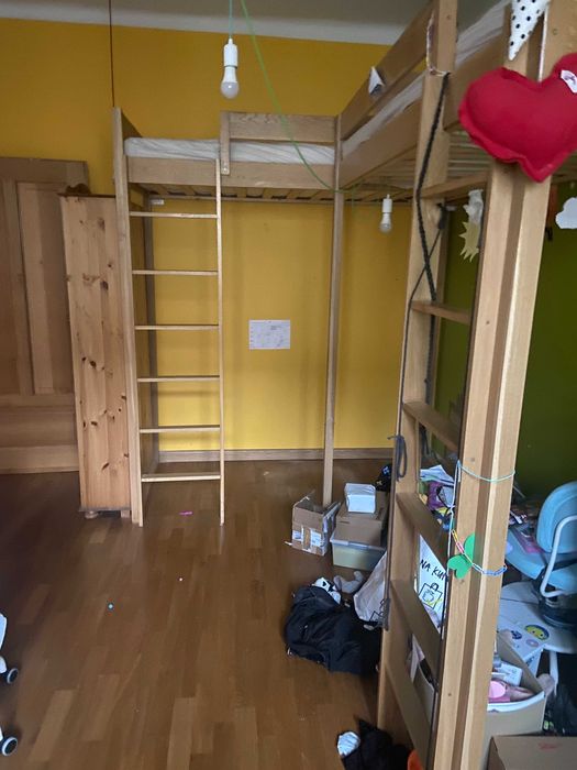Łóżko piętrowe z litego dębu 180 cm wysokie na materac 200x90