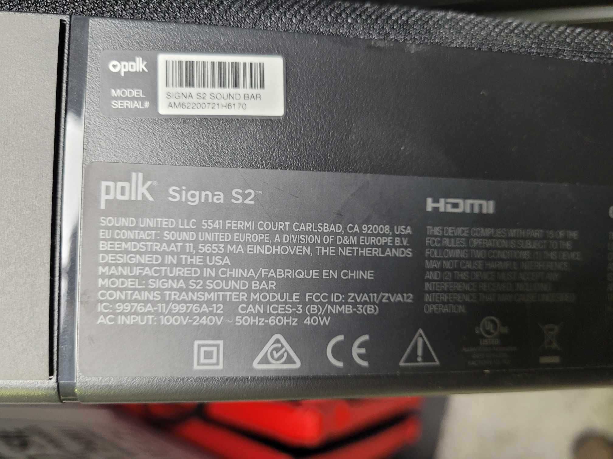 Soundbar Polk Audio Signa S2 - prawie jak nowy