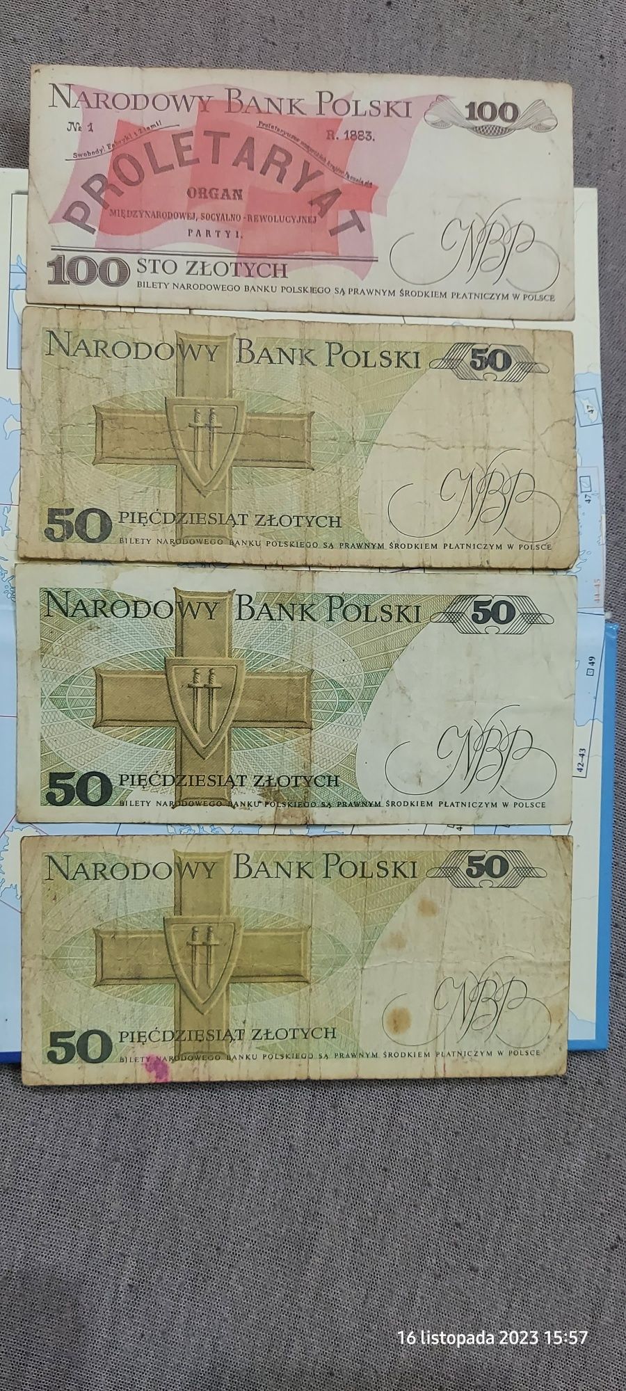 Banknoty PRL 100, 50 Zł