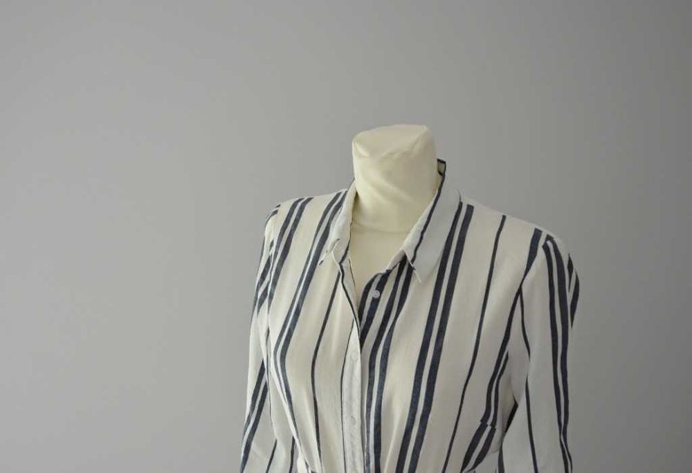 Zara długa lniana sukienka w paski len old money timeless dress 36 S