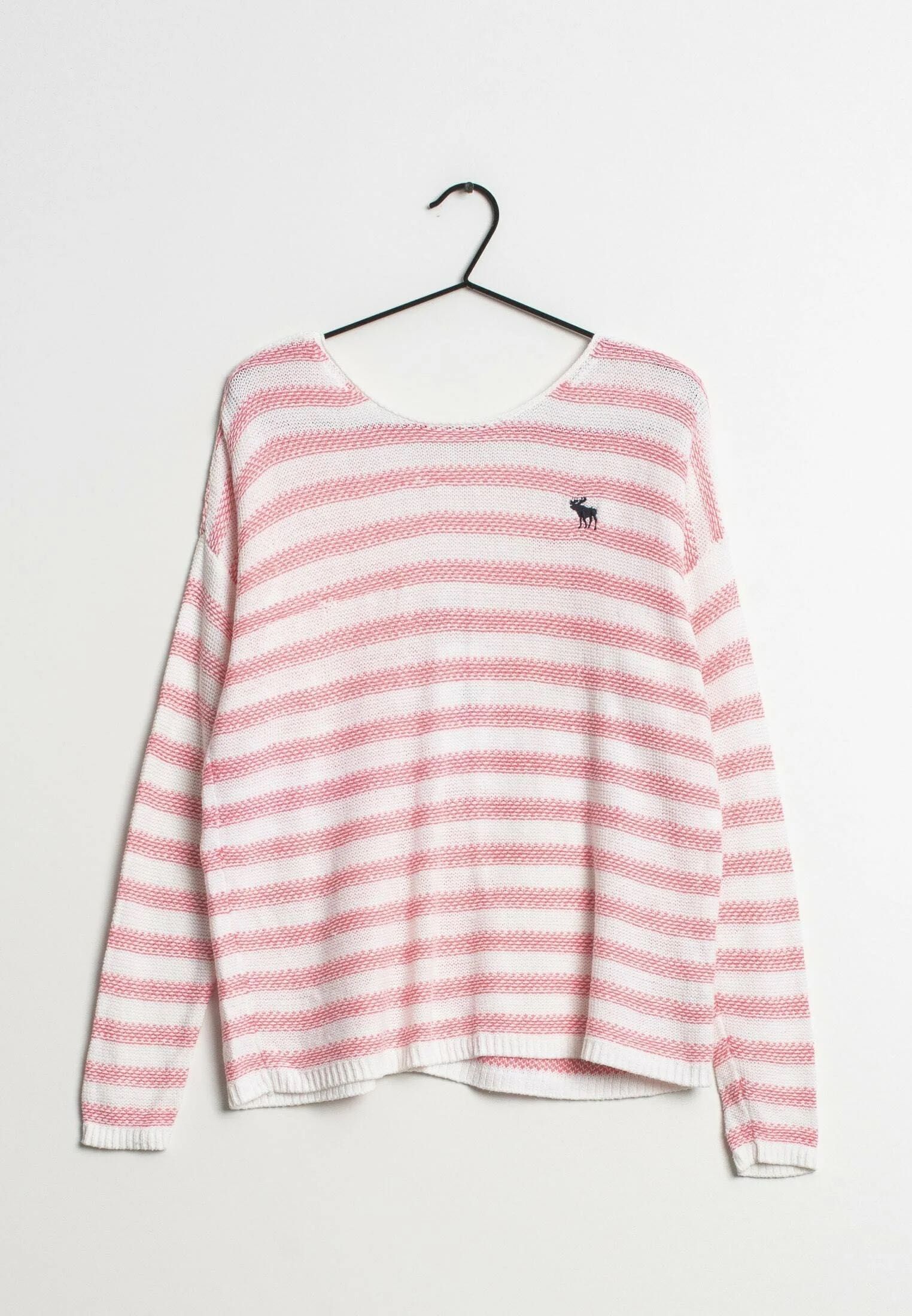 Abercrombie & Fitch sweter w paski 40 L biały różowy