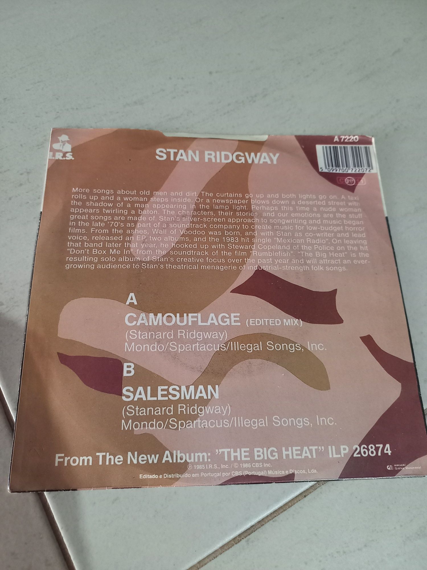 Disco single de vinil Stan Ridgway 1986