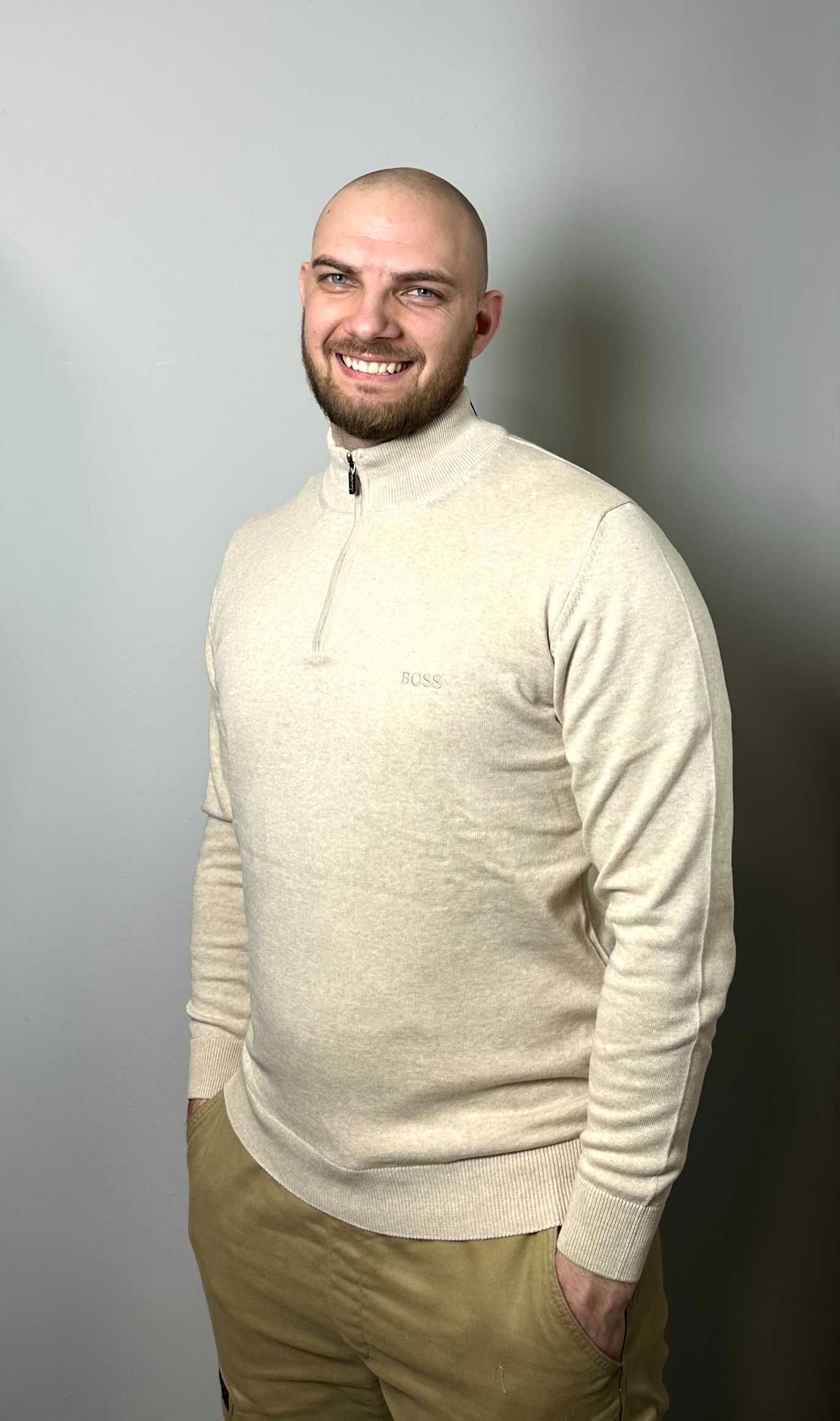 Оригінальний чоловічий светр BOSS кремовий XL, 2XL