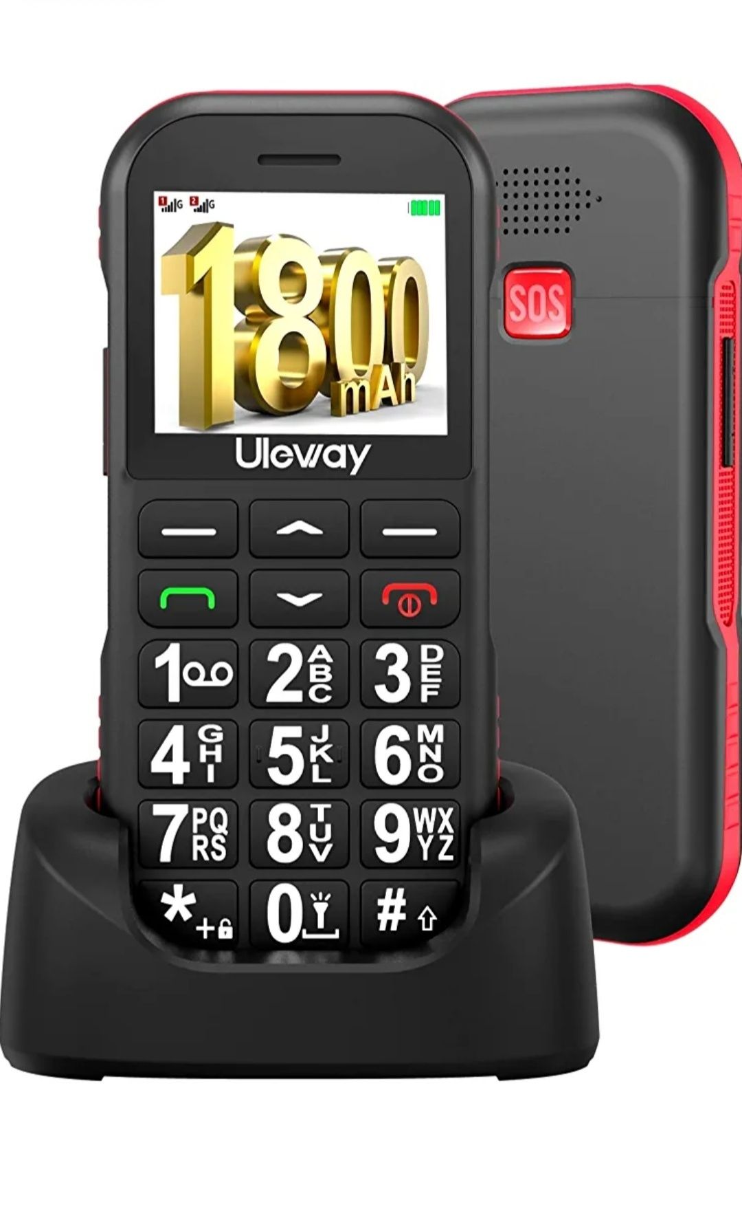 Telefon Uleway G190 dla osób starszych, dla seniora Dual SIM, stojak